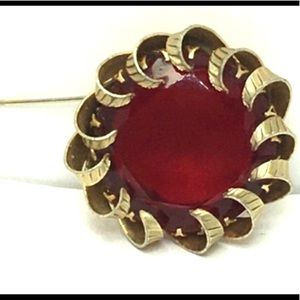 Vintage signed Kramer New York large ruby glass brooch or pendant necklace